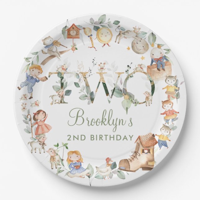 Assiettes En Carton Chic Green Nursery Rhyme 2e anniversaire Neutral (Devant)