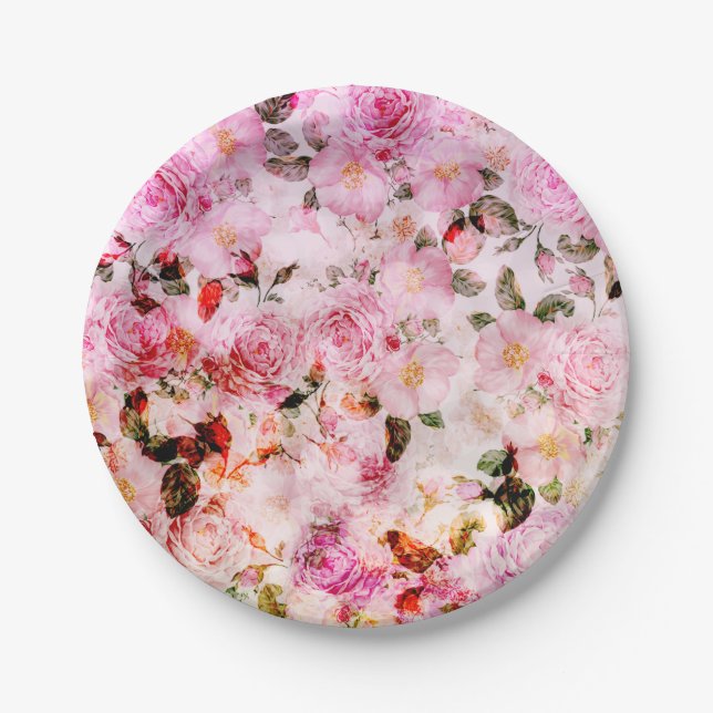 Assiettes En Carton Chic Joli Push Pink Rose Floral (Devant)