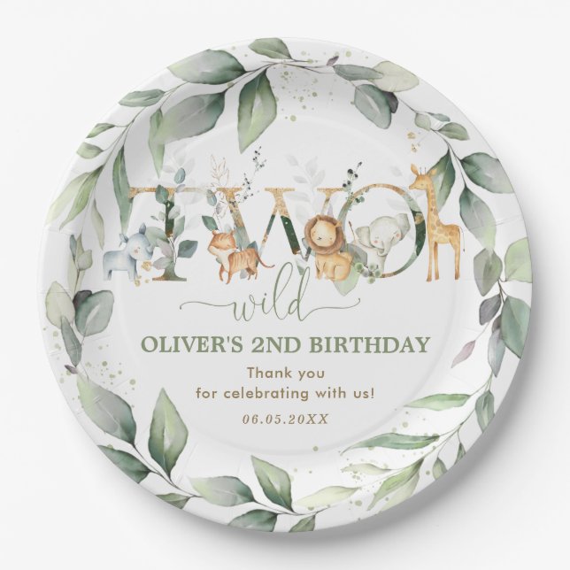 Assiettes En Carton Chic Jungle Animaux Verdure 2e anniversaire Deux s (Devant)