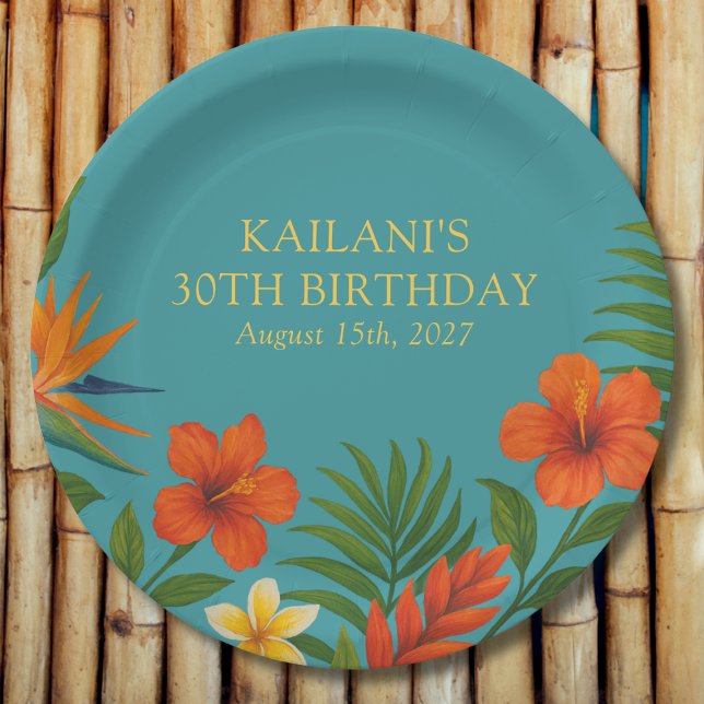Assiettes En Carton Chic Lush Tropical Floral Luau fête d'anniversaire (Créateur téléchargé)