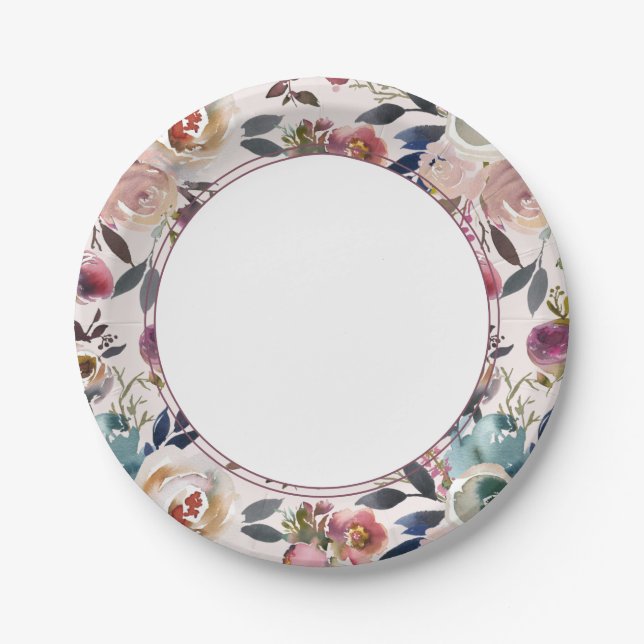 Assiettes En Carton Chic Mariage Boho rose pâle sur rose (Devant)