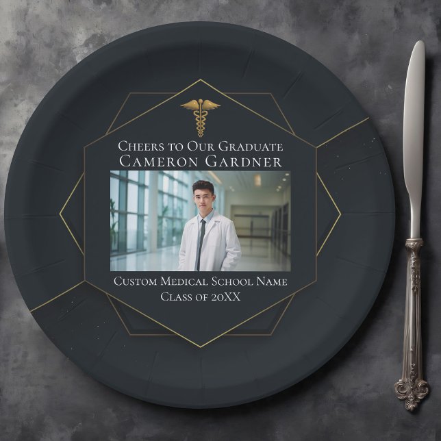 Assiettes En Carton Chic Médicale School Photo Black Graduation Party (Créateur téléchargé)