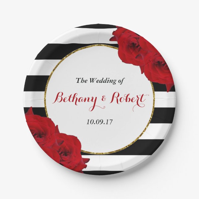 Assiettes En Carton Chic Moderne Luxe Mariage Collection - Roses rouge (Devant)