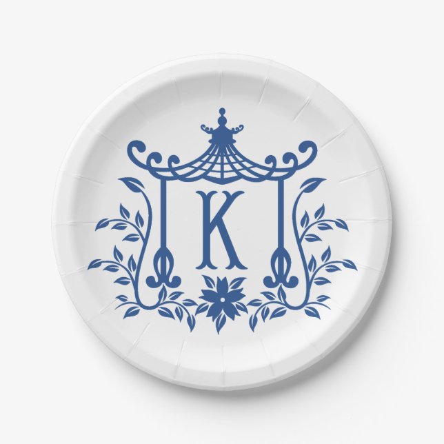 Assiettes En Carton Chic Pagode Monogramme K Plaque en papier (Devant)