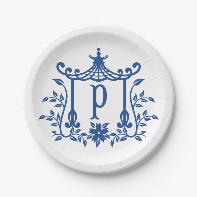 Assiettes En Carton Chic Pagode Monogramme P Plaque papier (Devant)