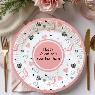 Assiettes En Carton Chic personnalisé coeurs roses noirs Saint-Valenti