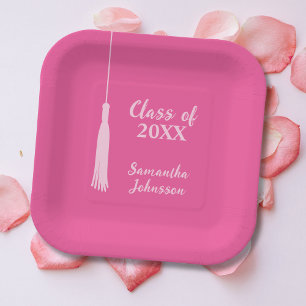 Assiettes En Carton Chic Pink 2024 Tassel Graduation personnalisée