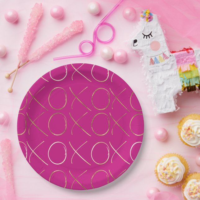 Assiettes En Carton Chic Pink Gold Glam XOXO (Fête)
