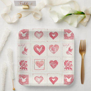 Assiettes En Carton Chic Red Cream Valentine Love Mariage