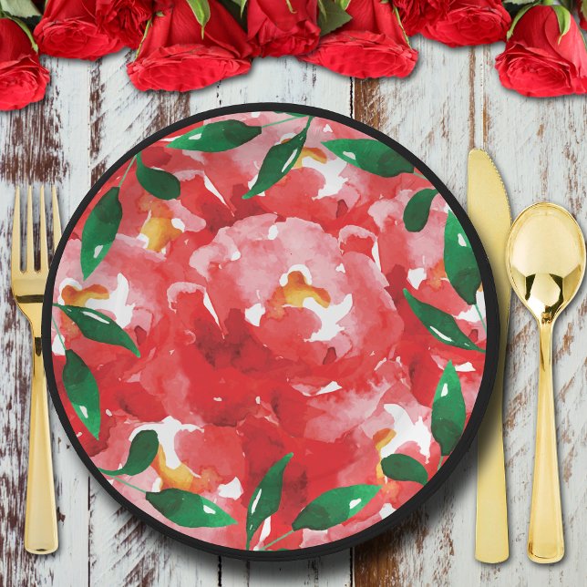 Assiettes En Carton Chic Red Roses Collage Floral (Chic red roses collage floral paper plates)