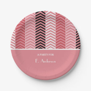 Assiettes En Carton Chic Rose Chevron Grille Avec Nom