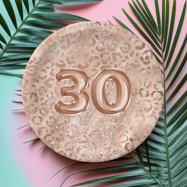 Assiettes En Carton Chic Rose Gold Empreinte de léopard 30e anniversai (Créateur téléchargé)