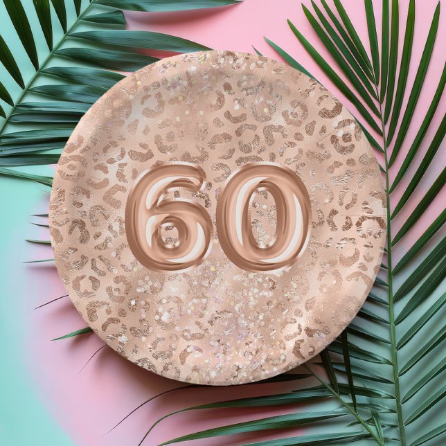 Assiettes En Carton Chic Rose Gold Empreinte de léopard 60e anniversai (Créateur téléchargé)