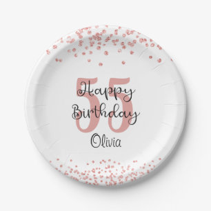 Assiettes En Carton Chic Rose Gold Parties scintillant HAPPY 55th BANT
