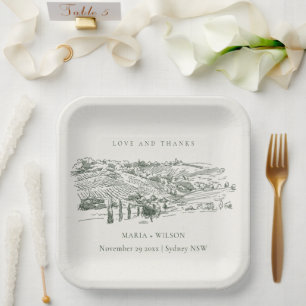 Assiettes En Carton Chic Rustic Green Winery Mariage de croquis