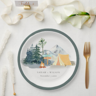Assiettes En Carton Chic Rustic Pine Woods Camping Mariage de montagne