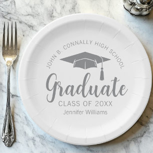 Assiettes En Carton Chic Silver Grey Graduate Custom Graduate Party
