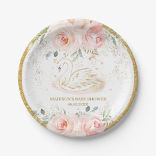 Assiettes En Carton Chic Swan Blush rose Baby shower Floral Anniversai