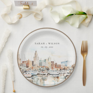 Assiettes En Carton Chic Tampa Floride Skyline Mariage d'aquarelle