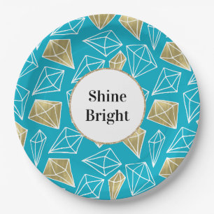 Assiettes En Carton Chic Turquoise Aqua Gold Diamonds Parties scintill