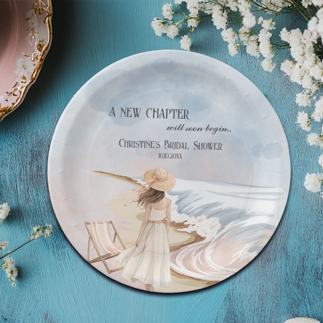 Assiettes En Carton Chic 'Un Nouveau Chapitre' Plage et Vagues Enterre (Créateur téléchargé)