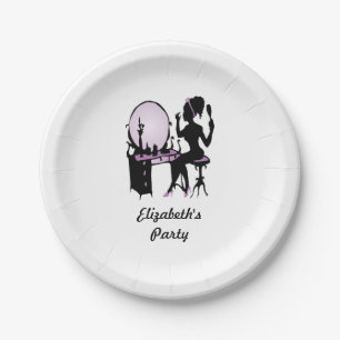 Assiettes En Carton Chic violet et femme noire fashionista Silhouette