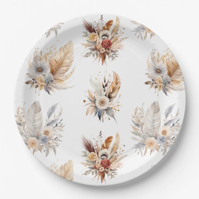 Assiettes En Carton Chic Western Boho Floral Bouquet Motif (Devant)