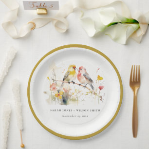 Assiettes En Carton Chic Wild Botanical Aquarelle Inséparables Mariage
