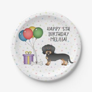Assiettes En Carton Chien à poil dur noir et feu Dachshund - Anniversa