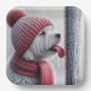 Assiettes En Carton Chien Avec Langue Sur Pole Drapeau Gelé