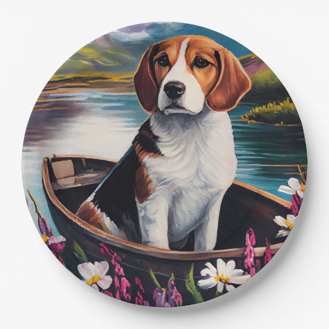 Assiettes En Carton Chien beagle sur une pagaie : une aventure Pittore (Devant)