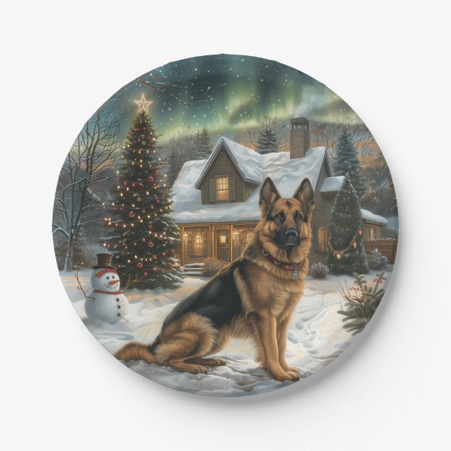 Assiettes En Carton Chien berger allemand de Noël (Devant)