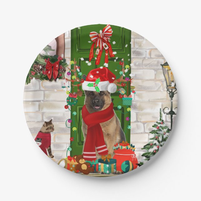 Assiettes En Carton Chien berger allemand Noël (Devant)