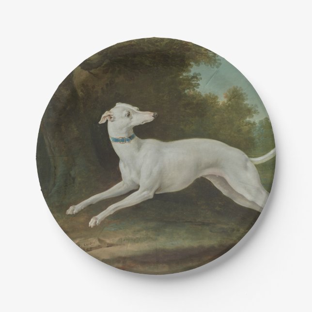 Assiettes En Carton Chien blanc gris (par Jean-Baptiste Oudry) (Devant)