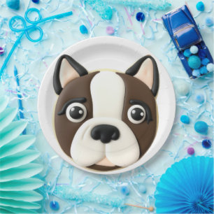 Assiettes En Carton Chien Boston Terrier Inspiré de la 3D