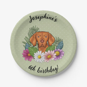 Assiettes En Carton Chien Braque Hongrois Fleurs d'Été Joyeux Annivers