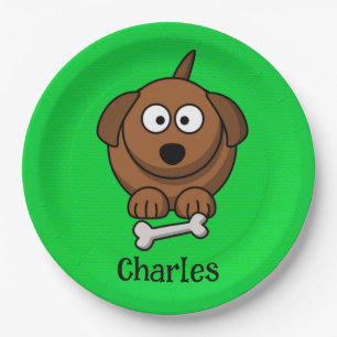 Assiettes En Carton Chien Brown avec os personnalisé sur vert