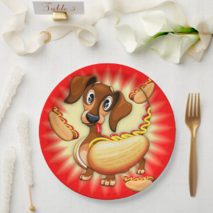 Assiettes En Carton Chien chaud Dachshund