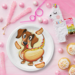 Assiettes En Carton Chien chaud Dachshund