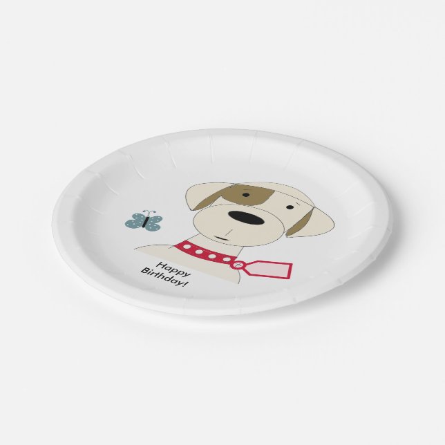 Assiettes En Carton Chien Cool avec un Collier Rouge (Angle)