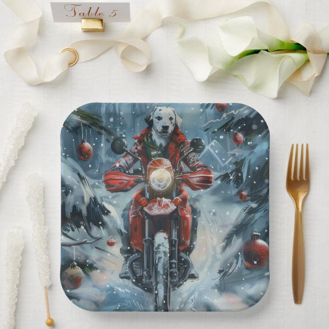 Assiettes En Carton Chien dalmate équitation moto Noël (Mariage)