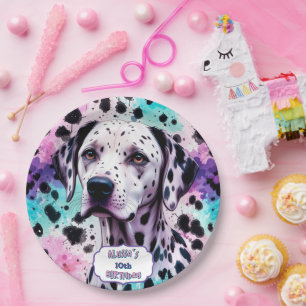 Assiettes En Carton Chien dalmate rose violet turquoise Anniversaire
