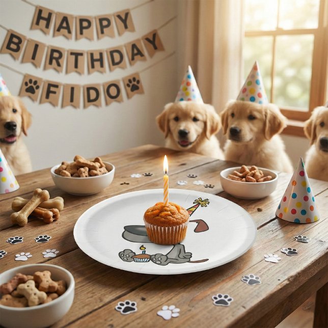 Assiettes En Carton Chien d'anniversaire (Créateur téléchargé)