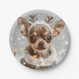 Assiettes En Carton Chien de Noël Chihuahua Reindeer