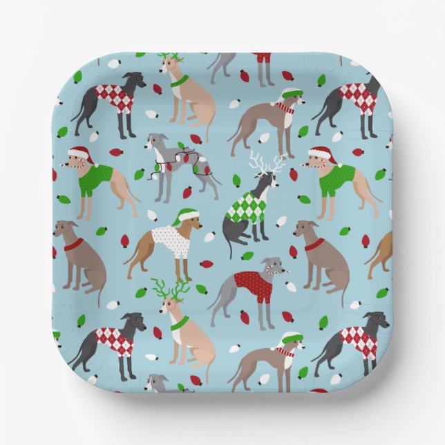 Assiettes En Carton Chien de Noël italien Greyhound (Recto)