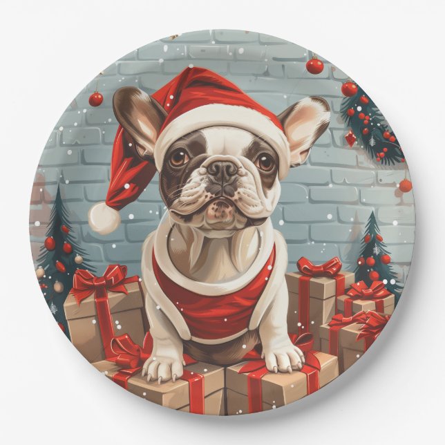 Assiettes En Carton Chien de Père Noël (Devant)