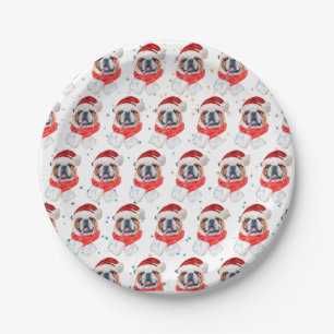 Assiettes En Carton Chien de race anglaise Bulldog Noël
