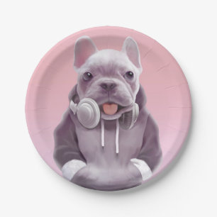 Assiettes En Carton Chien de taureaux français avec casque Illustratio