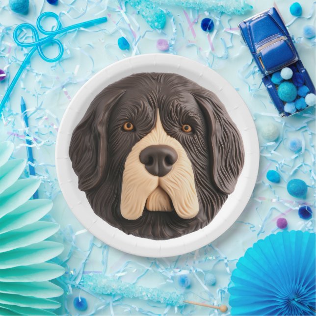 Assiettes En Carton Chien de Terre-Neuve 3D inspiré (Fête)