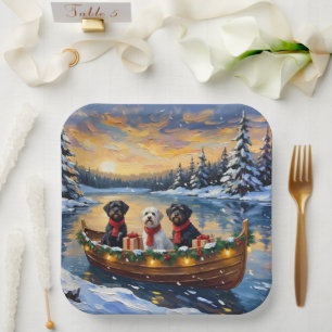 Assiettes En Carton Chien d'eau portugais Noël Bateau Fêtes